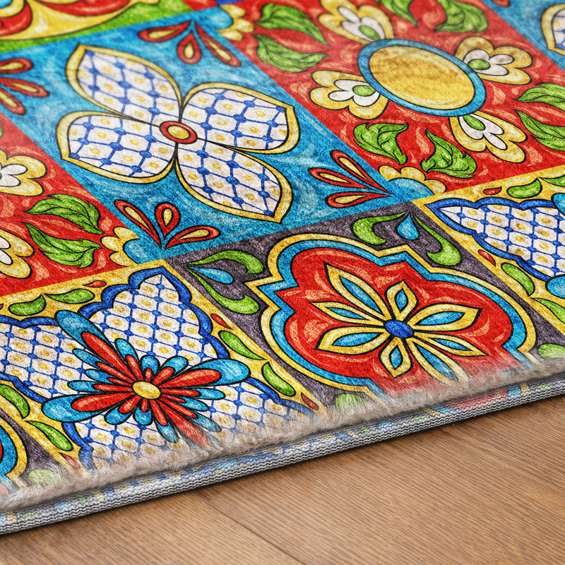 Premium Machine Washable Dream Shag ADS175 Spanish Tiles Rug, 2'6" x 3'10"