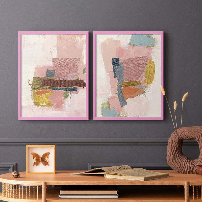 «Patchwork I-Premium», reproduction encadrée prête à accrocher - aucun clou requis - aucun clou requis, Rose