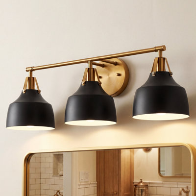 3-light Bathroom Vanity Light With Matte Black Shades
