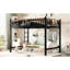 Lit mezzanine double en métal, de couleur noire, comprenant des échelles, des tablettes de rangement et une bibliothèque, adapté aux chambres à coucher, lit noir, équipé d'un coffre-fort pratique-11345344