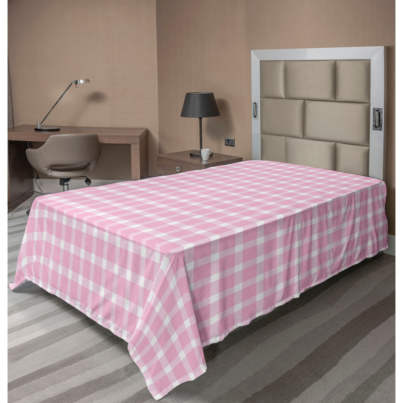 Drap plat moderne de style bohème Ambesonne, Carreauté rose doux / mauve pâle, Drap plat pour lit simple