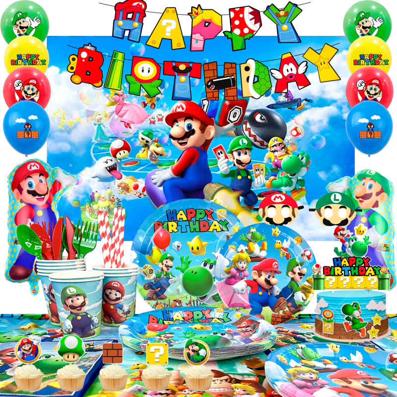 Ensemble de décorations de fête d'anniversaire Super Mario, 177 pièces d'articles de fête Super Mario et ensemble de vaisselle pour enfants Super Mario Party