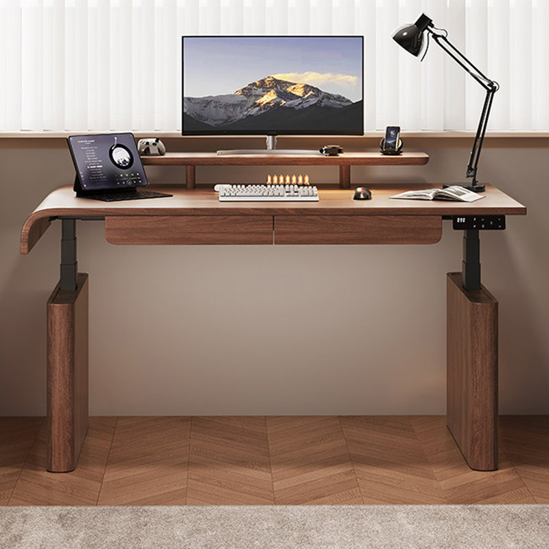 Bureau rectangulaire en bois massif avec tiroirs Nut-brown, H 47,24 po x l 55,12 po x P 28,35 po