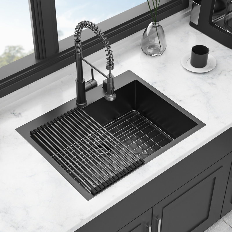 Stainless Steel Drop In Sink 28X22 - Gunmetal Black 16 Gauge Single Bowl Easy To Clean And Maintain No Kitchen Deep Prevents Grease Grime Wipe