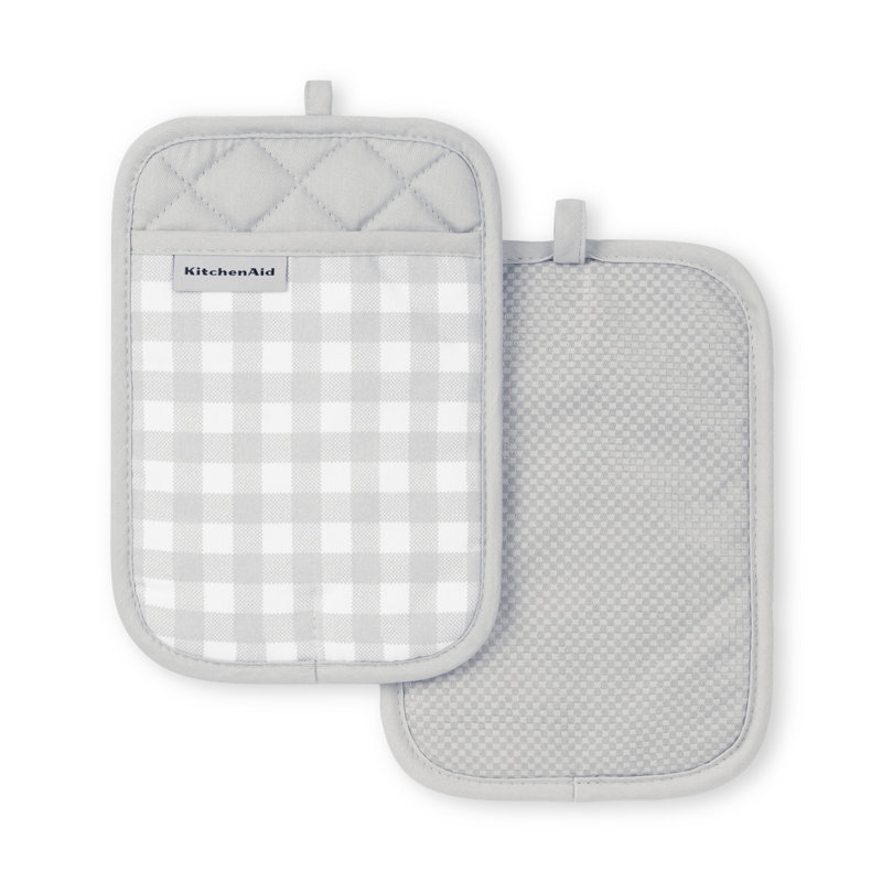 KitchenAid Gingham Pot Holder 2-Pack Set,, 7"x10", Matte Gray