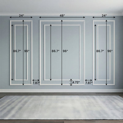 Ensemble de moulures murales prédécoupées pour murs décoratifs - 3 panneaux de garniture muraux superposés, PS à peindre pour une décoration murale complète dans le salon, la chambre à coucher et la salle à manger