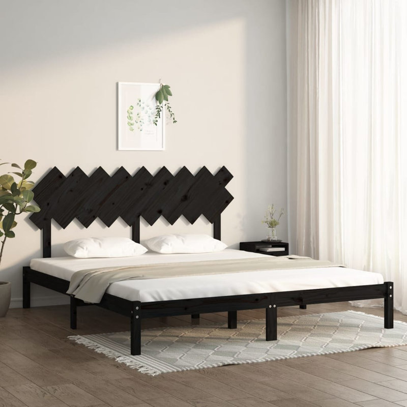 Bed Frame Solid Wood, black, Small Single (2'6)