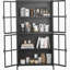 Armoire de rangement en métal noir de qualité supérieure avec portes en verre trempé et tablettes réglables