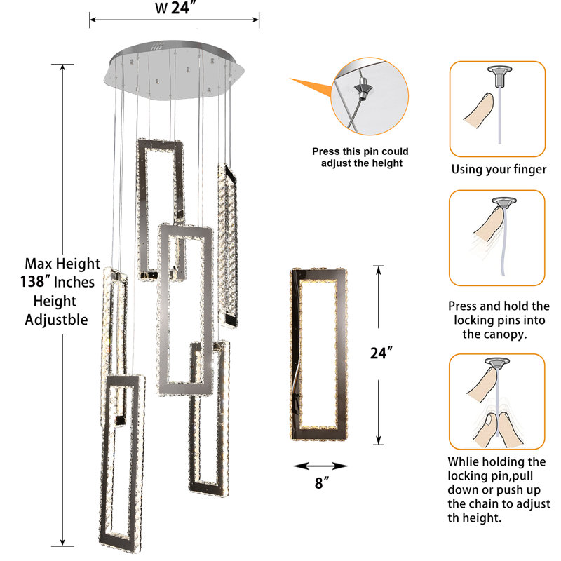 Quidel 6-Light Crystal Frame Chandelier 138inch High Ceiling Chandelier LED Dimmable 3000-6000k