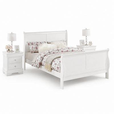 Ensemble de chambre pour très grand lit, en bois blanc, ensemble de 3 pièces avec 2 tables de chevet