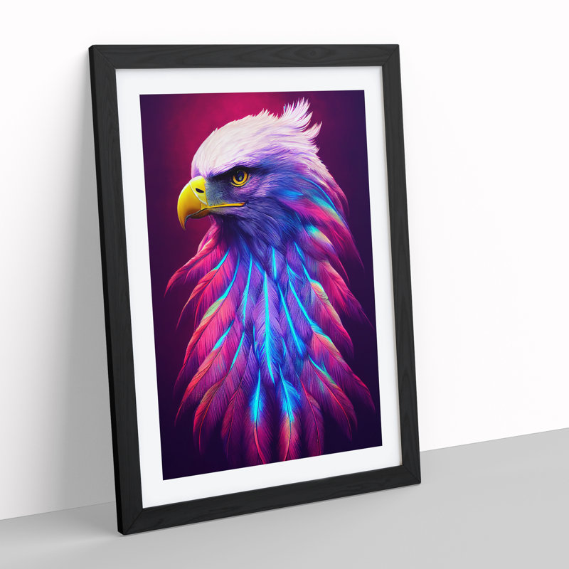 Charismatic Eagle Bird - Wall Art, 48cm H x 36cm W, Black Framed, White