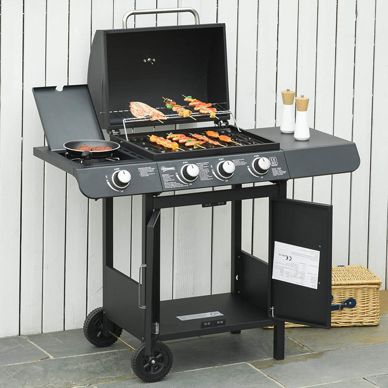Barretti Dakota Fields 3 - Burner Freestanding Natural Gas 11000 BTU BTU Gas Grill with Side Burner and Cabinet