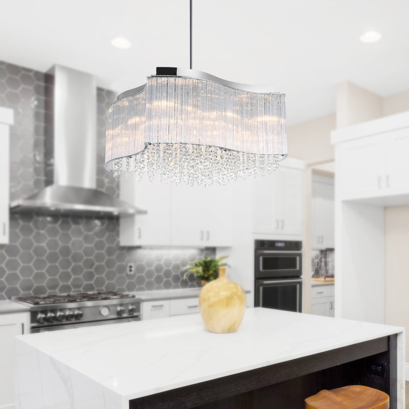 Lustre 20 lumières à abat-jour cylindrique 20 po avec finition chromée - Compatible G9 DEL - Luminaire glamour pour le salon, la salle à manger, la cuisine