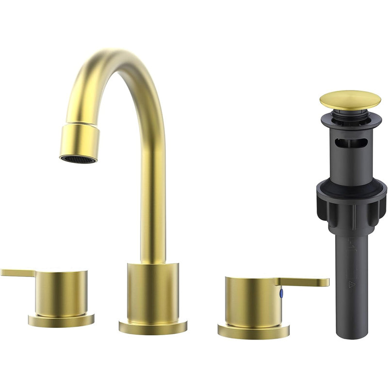 Widespread Bathroom Sink Faucet 2 Handle 8 Inch Lavatory Faucet 3 Hole 360° Swivel Spout Vanity Sink Basin Faucets With Pop Up Drain Assembly
