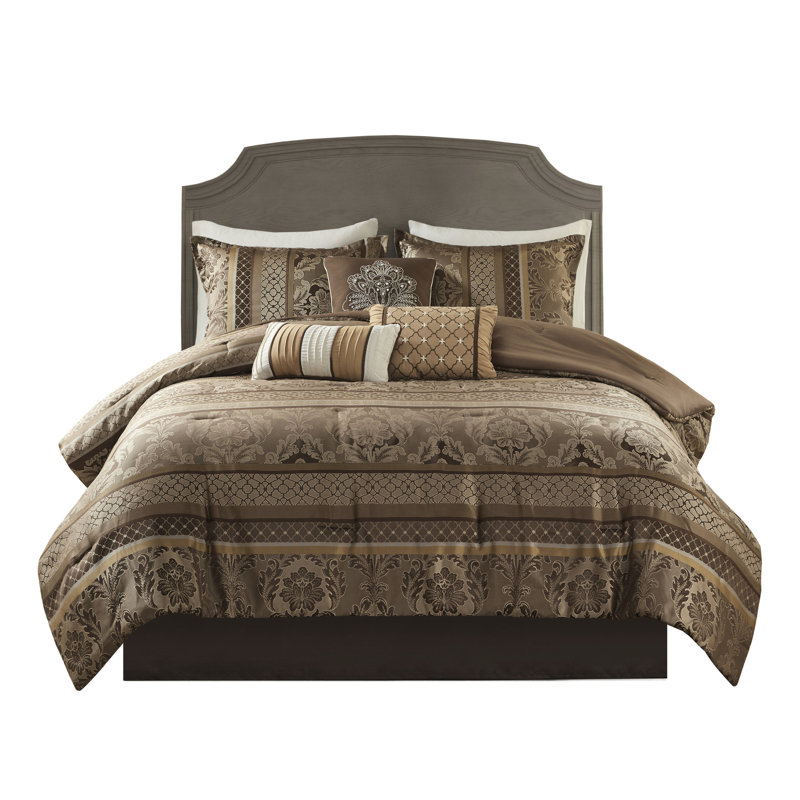 Brown Gold Bedding 7 Piece - King Brown/Gold Comforter, Brown/Gold