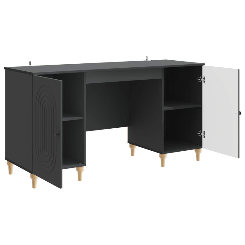  Desk With Shelf With Storage With Door Engineered Wood Furniture Modern, Black