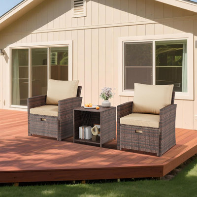 Ensemble de mobilier d'extérieur 5 pièces avec chaises longues et repose-pieds à dossier haut, ensemble de conversation en rotin PE toutes saisons avec table d'appoint pour jardin, bord de piscine, balcon