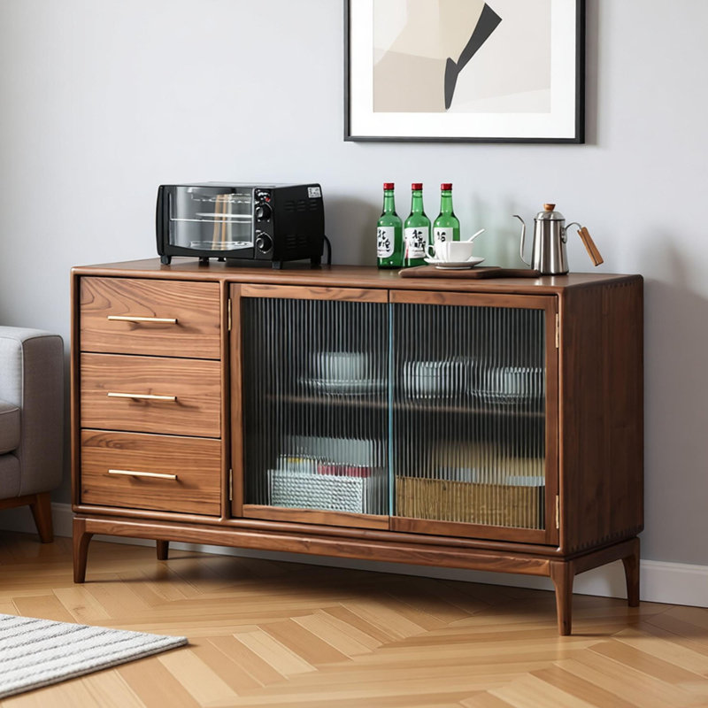 Buffet simple rétro en bois massif, H 31,49 po x l 55,11 po x P 16,53 po