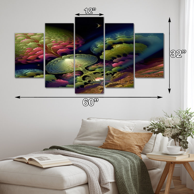 Quantum Fractal Infinity Futuristic 3D II - Décoration murale formes abstraites - 5 panneaux
