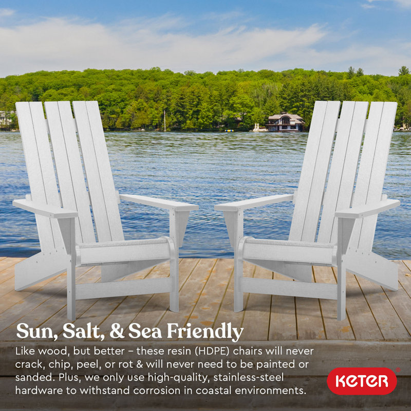 White Weatherproof Resin Adirondack Chair with Wide Arms