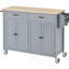 Chariot pour îlot de cuisine avec plateau en bois massif et roulettes verrouillables, armoire à 4 portes et tiroirs-468955304