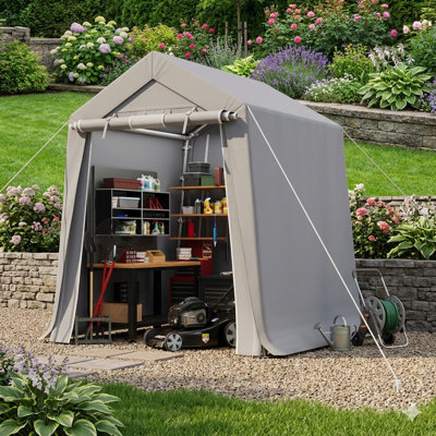 Abri de rangement pour abri d'auto 6 x 8 pi, salle d'outils, auvent d'extérieur avec porte à glissière enroulée