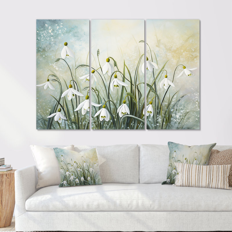 Farmhouse Snowdrops Bloom Charm - Ensemble d'art mural sur toile Snowdrops, Toile tendue, H 32 po x l 48 po x P 1 po