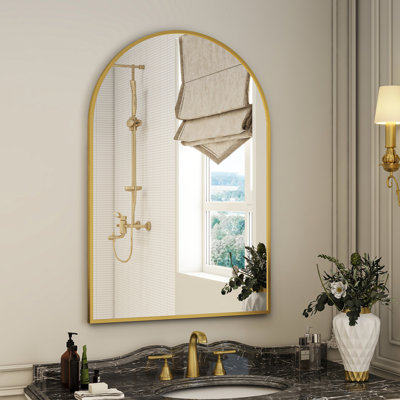 Lilaram Arched Metal Framed Wall Mirror Bathroom Mirror