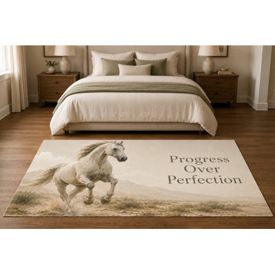 "Ultra Thin" 5' x 7' Horse Progress Over Perfection Area Rug for Kids Room, Bedroom, Living Room and Home Office, Soft Low Pile Carpet with Non-Slip Silicone Backing