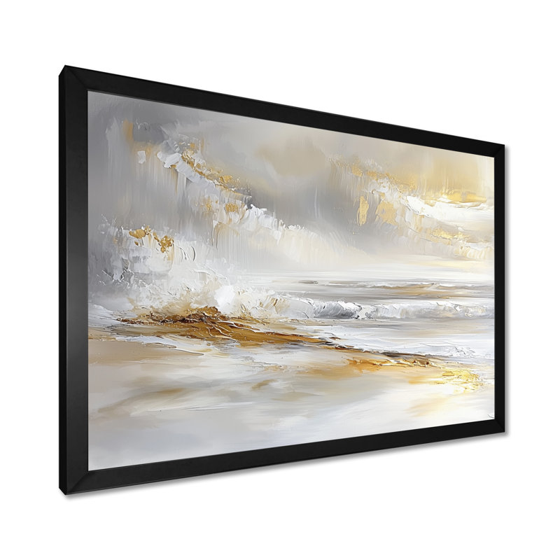 Minimalisme, plage dorée pure I - art mural de plage côtière pour le salon, H 12 po x l 20 po, Cadre simple, Noir