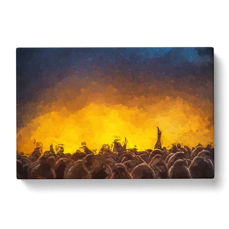 King Penguins And Orange Sunset In Abstract - Wrapped Canvas Painting, 35cm H x 50cm W x 3cm D