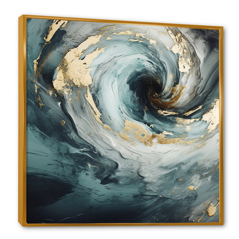 «Gold Paint Spiral Whispers III - Abstract Spirals», art mural, Cadre flottant doré, H 16 po x l 16 po x P 1 po