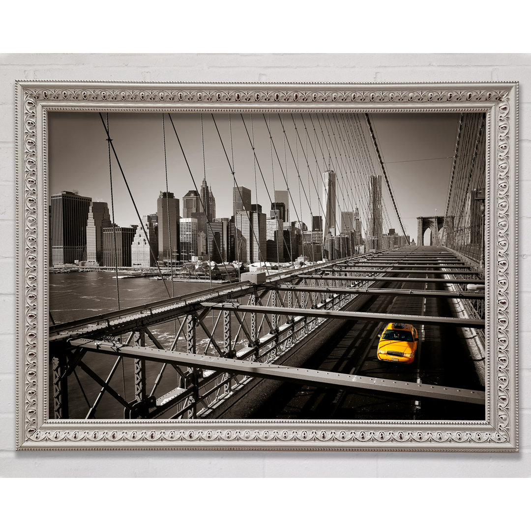 Brooklyn Bridge Gelbes Taxi verlässt NYC - Druck