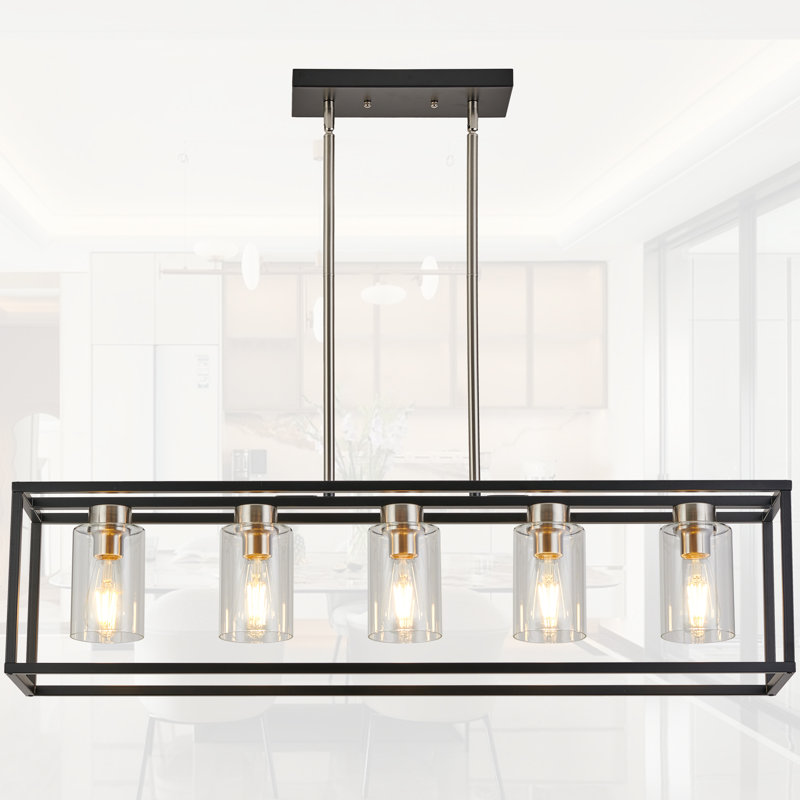 Luminaire suspendu carré / rectangulaire à 5 lumières Allyn, Nickel brossé / noir, 5