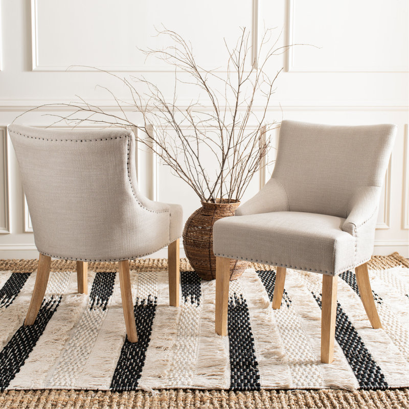 Bronte-May Tufted Upholstered Side Chair, Gray, Pickled Oak