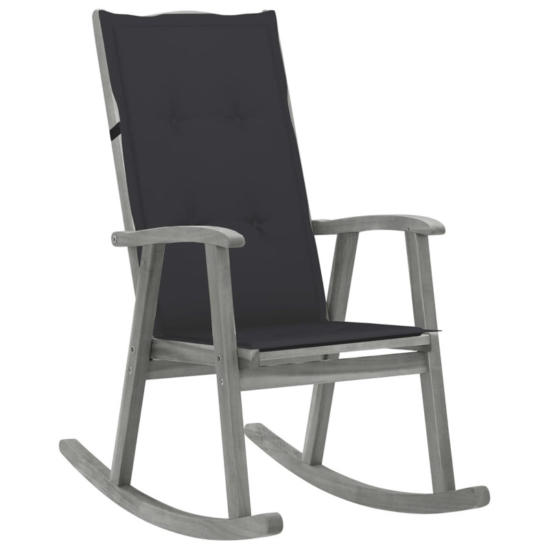 Chaise berçante d'extérieur avec coussins en bois d'acacia massif, gris, Anthracite