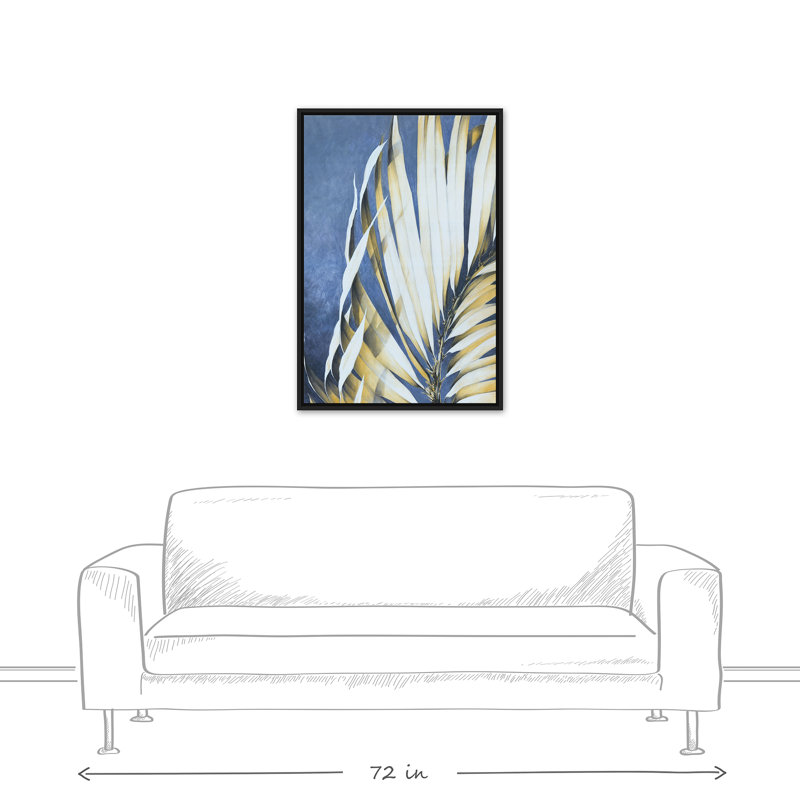 Feuilles de palmier sur fond bleu, H 37,75 po x l 25,75 po