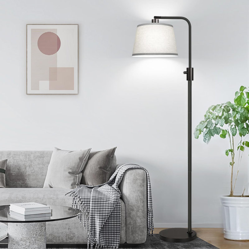Floor Lamp With Dimmable 1000 Lumens LED Bulb, Adjustable Shade, Heavy Base - Matte Black/Gray For Living Room, Bedroom, Office