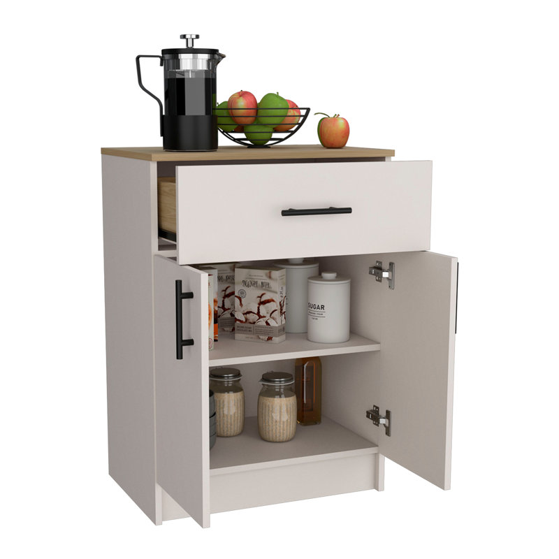 Armoire garde-manger à un tiroir, deux tablettes intérieures ivoire - chêne naturel Mayorca