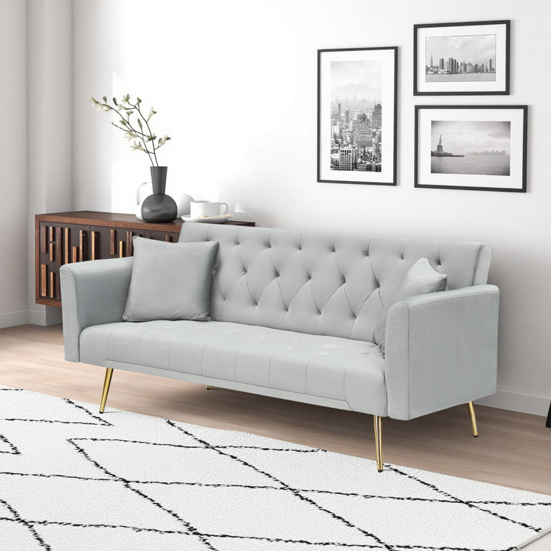 71-inch convertible love seat sofa, American vintage grey velvet material, suitable for small living room, bedroom, office