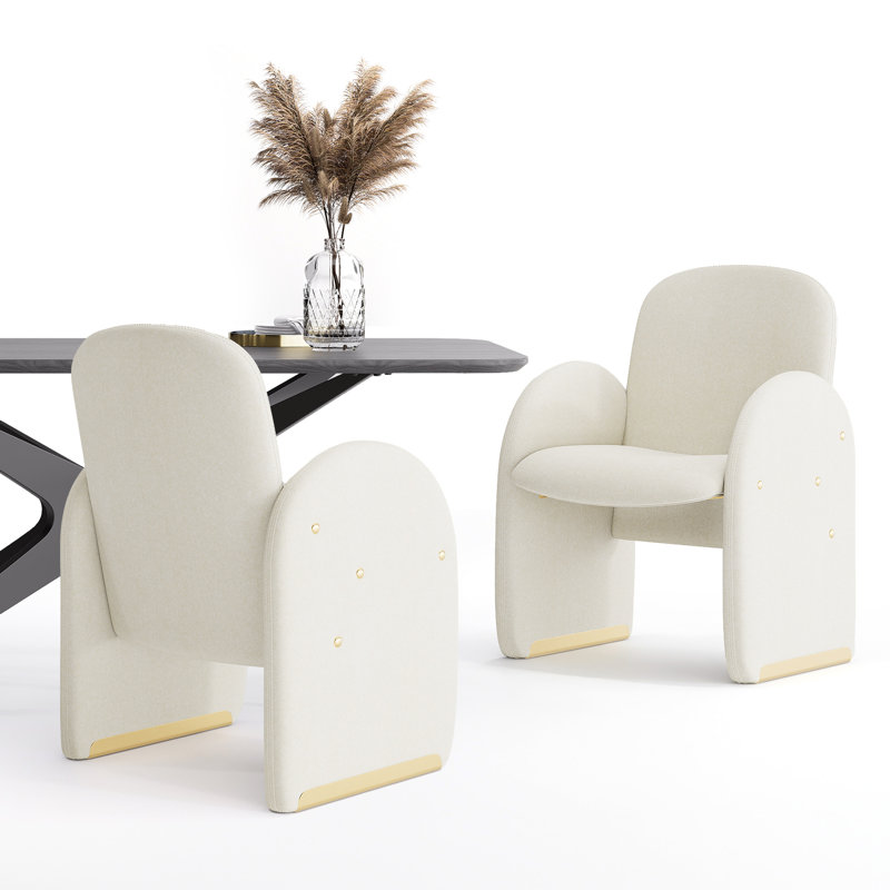 Modern Upholstered Dining Chair Full Back Armchair With Metal Legs, White