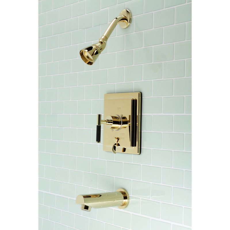 Robinet de baignoire et douche à pression équilibrée à poignée simple Kingston Brass Kaiser, Laiton poli