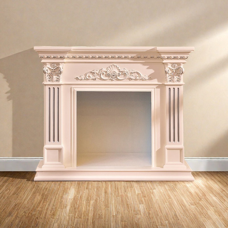 Three-dimensional carving craft fireplace, 40.15" H x 47.24" W x 12.99" D, White