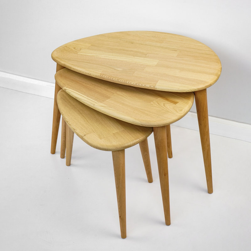 Nesting Table Set of 3 - Ercol Style Rustic Chestnut Natural, Transparent