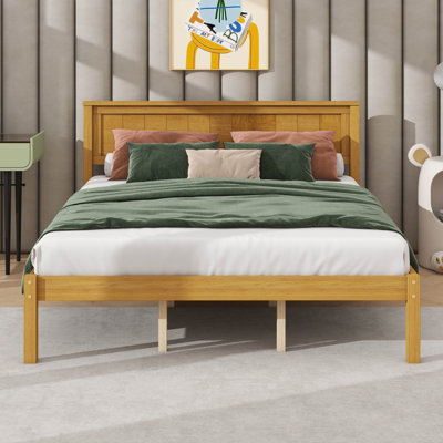 Platform Bed Structure With Headboard And Wooden Slat Base