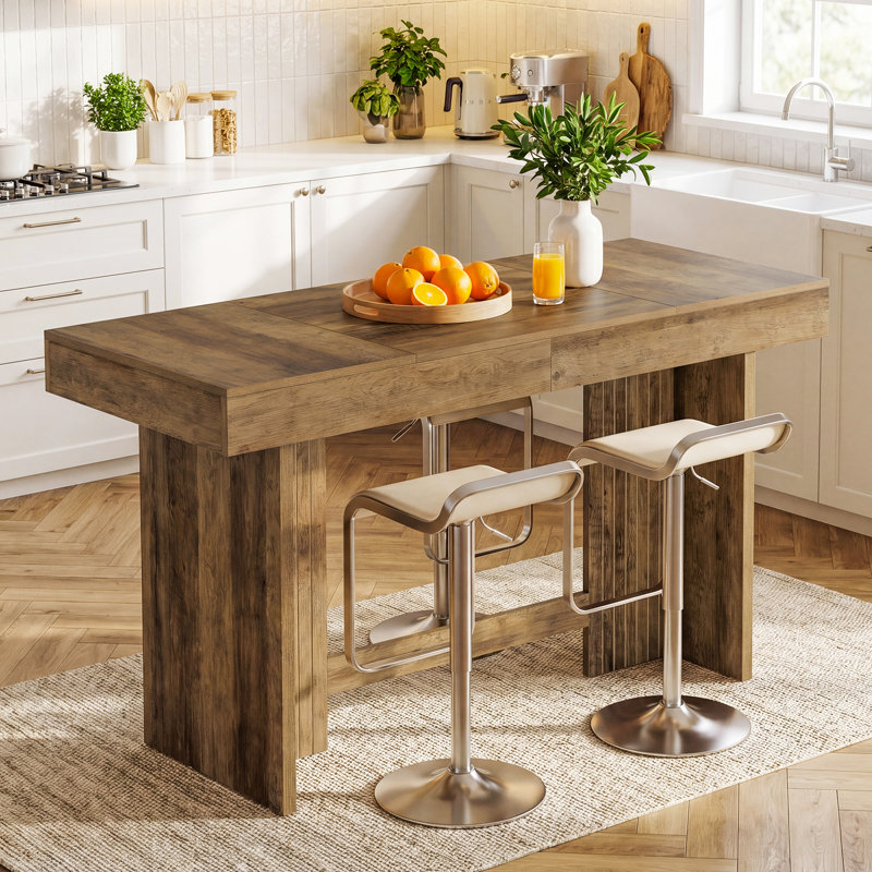 Îlot de cuisine 55 po, îlot de cuisine stationnaire avec grand plan de travail, table basse pour la préparation des repas, salle à manger