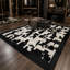 Tapis en cuir de vache noir et blanc fait à la main, tapis en cuir véritable-424902603