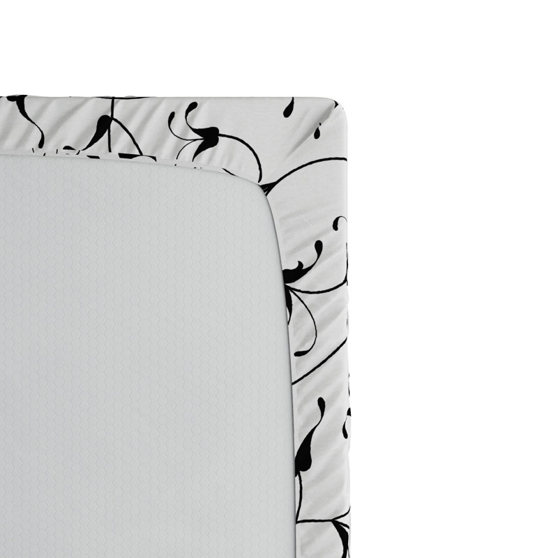 Microfiber Striped Fitted Sheet, Twin XL Fitted Sheet, Black/White Floral 3