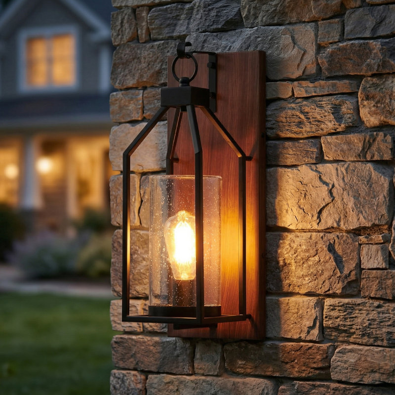 1-light Outdoor Wall Sconce With Cylindrical Seeded Glass