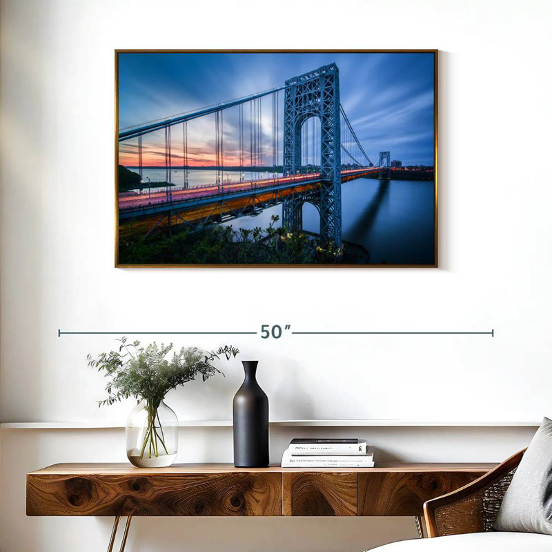 Pont George Washington à l'aube, Cadre flottant doré, 37 po x 25 po